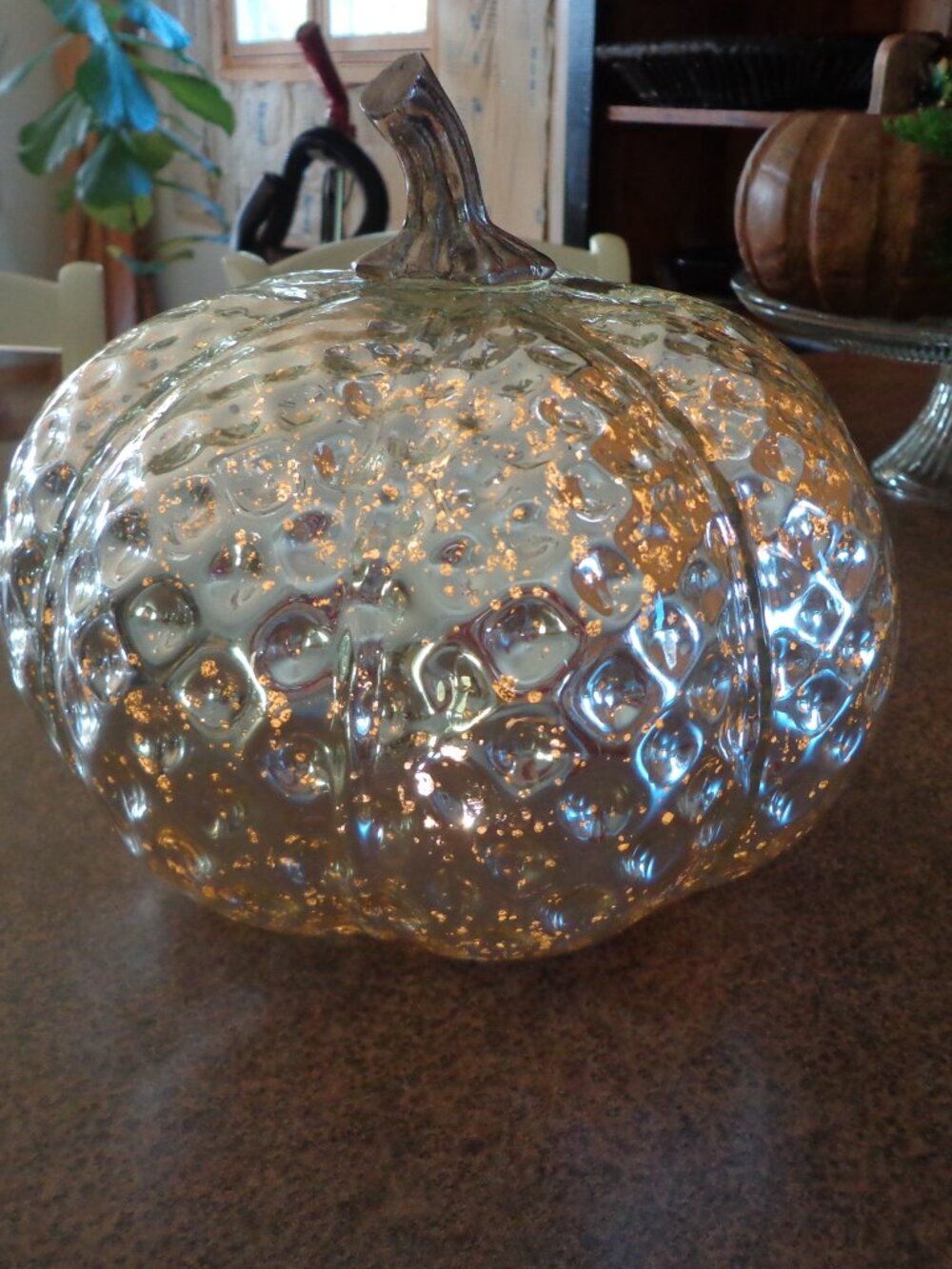 New Battery-Operated Light-Up Mercury Glass Pumpkin Silver